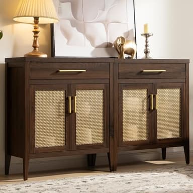 SICOTAS Buffet Cabinet - 30“ Sideboard Cabinet Modern Credenza with Drawers and Metal Mesh Doors, Accent Buffet Table Coffee Bar for Living Room Kitchen Entryway Hallway, Espresso Walnut - Image 6