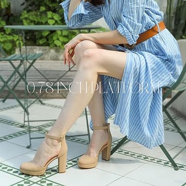 Ankis Platform Closed Toe Heels for Women, Nude Womens Heels Closed Round Toe Chunky Block Pumps Shoes, 4 Inch - Image 5