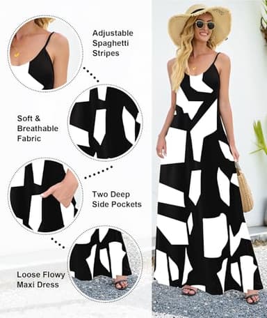 Wolddress Womens 2025 Casual Sleeveless Sundress Plus Size Loose Plain Long Summer Beach Maxi Dress with Pockets White Block L - Image 3