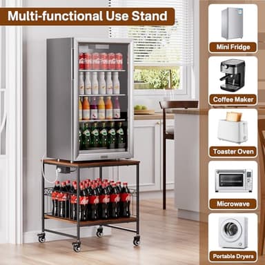 Portin Stand for Mini Fridge and Microwave - 220 LBS Capacity, with Wheels, Charging Station, USB Ports and Outlet, Heavy Duty Stand Table for Home, Office, Dorm, Apartment, Kitchen - Image 3