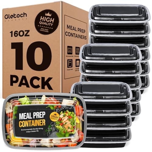 20-Piece (10-Pack) 16 OZ Meal Prep Containers Reusable with Lids, Sturdy Leakproof & Food Safe, Microwave, Freezer, Dishwasher Safe To Go Food Containers, Plastic Take Out Containers, Black - Image 1