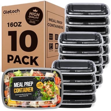 20-Piece (10-Pack) 16 OZ Meal Prep Containers Reusable with Lids, Sturdy Leakproof & Food Safe, Microwave, Freezer, Dishwasher Safe To Go Food Containers, Plastic Take Out Containers, Black - Image 1