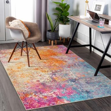 Lahome Modern Abstract Washable 5x7 Area Rugs for Living Room, Colorful Soft Bedroom Rug Low Pile Non Slip,Stain Resistance Dining Room Carpet for Nursery Office Entrance Home Office Decor - Image 7