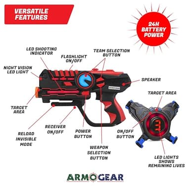 ArmoGear Laser Tag Guns with Vests Set of 4 - Adult Laser Tag Guns, Multiplayer Lazer Tag Set for Kids, Teens, and Adults - Indoor and Outdoor Game for Family Fun - Gift for Boys and Girls, Ages 8+ - Image 5