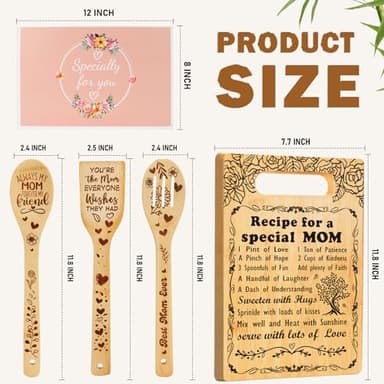 Birthday Gift for Mom, Recipe for a Special Mom- Mom Birthday Gifts from Daughter Son Cutting Board Set, Engraved Utensil Best Mom Ever Gifts Ideas Mom Gifts for Mother New Mom Step Mom - Image 2