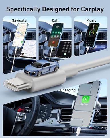 Car Carplay Cable for iPhone 17/17 Pro/Air/16e/16/15 Pro Max/Plus Cable, 2Pack USB A to USB C for CarPlay USBC Cord, iPad, Galaxy, Pixel, Android Accessories Charging Wire Type-C Car Charger Cord 3FT - Image 3
