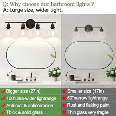 2025 Upgrade 4-Light Bathroom Light Fixtures, Black Bathroom Lights Over Mirror with Clear Glass Globe Shade, Vanity Lights for Bathroom Kitchen Living Room Hallway Cabinet Bedroom Porch - Image 2