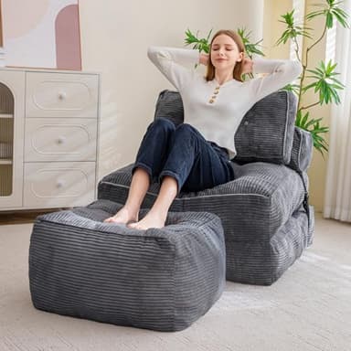 HIGOGOGO Square Stuffed Pouf Ottoman, Corduroy Poufs with Foam Chunk Filling, Furry and Fluffy Pouf Foot Stool Storage Ottoman, 21 X 21 Floor Poufs Foot Rest for Living Room, Dark Grey - Image 6