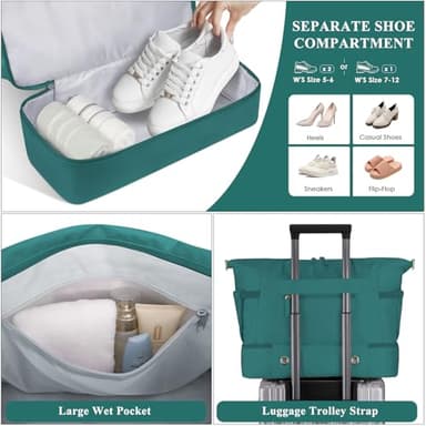 ETRONIK Gym Bag for Women, Travel Duffel Bag with USB Charging Port, Weekender Overnight Bag with Wet Pocket & Shoes Compartment for Women, Travel, Gym, Yoga (Malachite Green) - Image 5