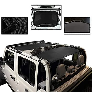 Shadeidea JT Sun Shade Top Sunshade Compatible with Jeep Gladiator Top Shade Mesh Screen Roof Cover (2018-2023)- Wind Noise UV Blocker with GrabBag Pouch -10 Year Warranty- Black -Front+Rear (2 Pcs) - Image 3