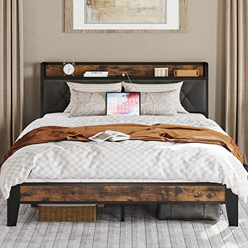 ANCTOR Queen Bed Frame, Storage Headboard with Outlets, Easy to Install, Sturdy and Stable, No Noise, No Box Springs Needed - Image 1