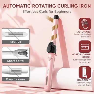Rotating Curling Iron Set, Automatic Curling Wand for Long Hair, Easy to Use Hair Curler Get Effortless Beach Waves, 3 Sizes Ceramic Barrel 0.75" 1" 1.25" to 430°F with Home Button, Dual Voltage - Image 3