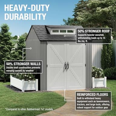 Rubbermaid Resin Outdoor Storage Shed With Floor (7 x 7 Ft) Weather Resistant Gray Organization for Home/Backyard/Garden Tools/Lawn Mower/Bike Storage/Pool Supplies - Image 2
