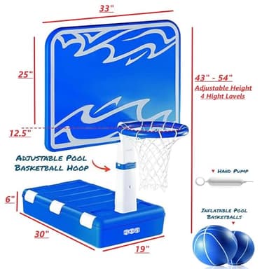 Play22 Swimming Pool Basketball Hoop - 4 Adjustable Height - Revolutionary Base and Storage System, Large Backboard 33"x 54", Pool Toys Basketball Game, Includes 2 Balls and Pump - Image 4