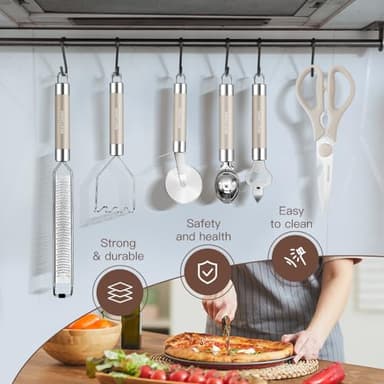 Kitchen Utensils Set-Silicone Cooking Utensils-33pcs Non-Stick Silicone Cooking Kitchen Utensils Spatula Set with Holder-Best Kitchen Cookware with Stainless Steel Handle (Khaki) - Image 6