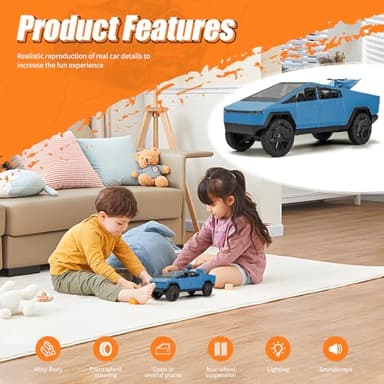 Pickup Truck Toy Car,1:24 Zinc Alloy Pull Back Toy Car with Sound and Light,Display Model,Gifts for Boys and Girls (Blue) - Image 3