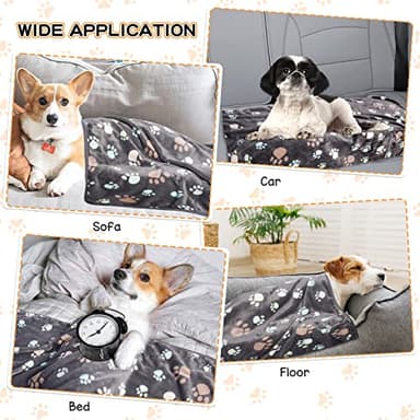 Rezutan Dog Blanket for Large Dogs, Upgraded 3 Pack Dog Cat Flannel Blankets Washable, Soft Pet Throw Cover Suitable for Kennel Crate Bed, Cute Paw Pattern, Grey, 31" x 41" - Image 3