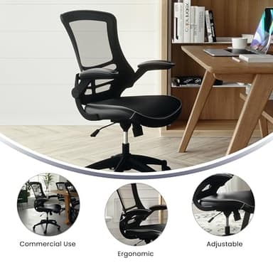 Flash Furniture Kelista Mid-Back Swivel Office Chair with Adjustable Seat Height, Ergonomic Mesh Desk Chair with LeatherSoft Seat, Black - Image 5