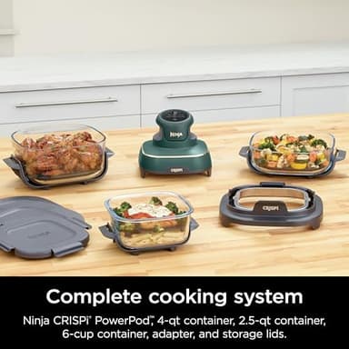 Ninja Crispi 5-in-1 Portable Glass Air Fryer, 4-QT, 2.5-QT & 6-Cup Glass Containers with Crisper Plates & Storage Lids, Microwave, Freezer & Dishwasher Safe, British Racing Green, FN103BF - Image 3