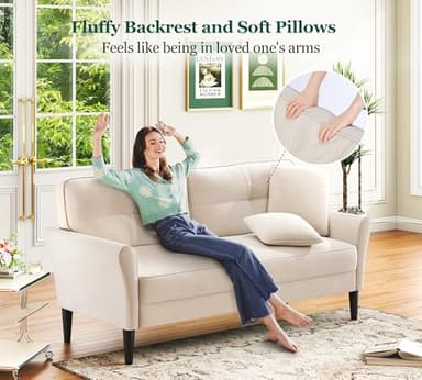 69" Small Sofa, Soft Small Couch with 2 Pillows, Comfy Love Seat Couches, Tool-Free Setup Loveseat Sofa, 700lb Load Sofas for Living Room, Cozy Couches for Living Room, Mini Couch for Bedroom, White - Image 3