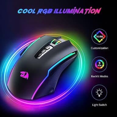 Redragon Gaming Mouse, Wireless Mouse Gaming with 8000 DPI, PC Gaming Mice with Fire Button, RGB Backlit Programmable Ergonomic Mouse Gamer, Rechargeable, 70Hrs for Windows, Mac Gamer, Black - Image 2