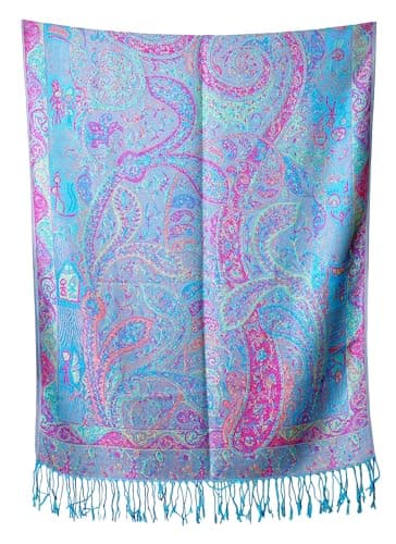 Achillea Soft Silky Reversible Paisley Pashmina Shawl Wrap Scarf w/Fringes (Tapestry Turquoise) - Image 2