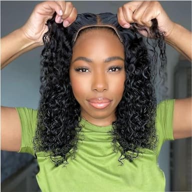 Ailwelia Curly Bob Wig Human Hair Deep Wave 200% Density 5x5 HD Lace Closure Wigs Human Hair Bob Wigs For Black Women Wear And Go Glueless Curly Wig Black Color 14 Inch - Image 1