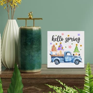 Spring Decor Farmhouse Wood Sign Spring Gnomes Decorations Country Home Table Desk Decor (5 x 5 Inches) - Image 4