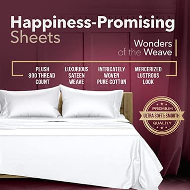TEXAS LINEN CO. Egyptian Cotton Sheets King Size - 800 Thread Count 4 Piece White King Sheet Set, Sateen Weave Luxury Hotel Egyptian Sheets, Cooling Bedsheet, 16" Deep Pocket (Fits Upto 18" Mattress) - Image 3