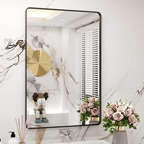 WEER Black Framed Bathroom Mirror, 24X36 Inch Rounded Rectangle Black Bathroom Mirror, Matte Black Bathroom Vanity Mirror for Wall, Anti-Rust, Tempered Glass, Hangs Horizontally or Vertically - Image 1