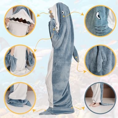 Halloween Costumes Shark Blanket Hoodie Onesie for Adult Super Soft Cozy Flanne Wearable Shark Blanket Shark Cosplay for 69-77 Inch Height (Blue Shark, X-Large) - Image 3