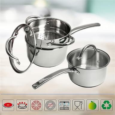 MAGGOPAN Stainless Steel Saucepan Glass Lid Casting Steel handle Induction Impact Bonded 8 PCS Set Steamer - Image 6