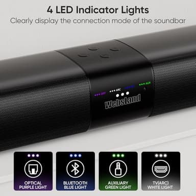 WebsLand Sound Bar for Smart TV, 80W Soundbar with Four Woofers, Dual Horn Tweeters, 2.0 Channel TV Speaker, 2 in 1 Detachable Design, BT/ARC/AUX/Optical Connection, Surround Sound System for TV - Image 3