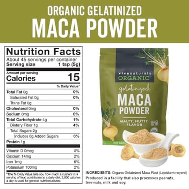 Viva Naturals Organic Maca Powder - Gelatinized Maca Powder Organic, Vegan and Kosher Peruvian Superfood - Certified USDA Organic, Gluten-Free & Non-GMO, 8 oz Resealable Bag - Image 6