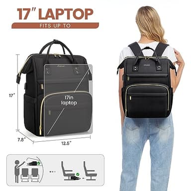 LOVEVOOK Laptop Backpack for Women,17 Inch Professional Womens Travel Backpack Purse Computer Laptop Bag Nurse Teacher Backpack,Waterproof College Work Bags Carry on Back Pack with USB Port,Black - Image 6