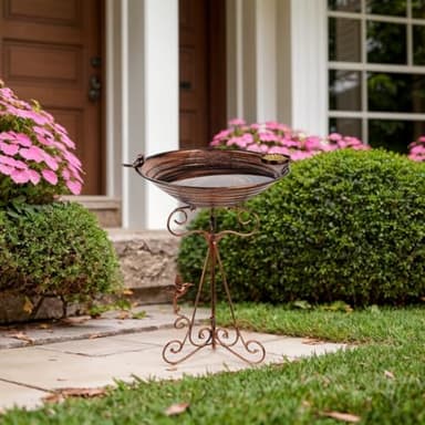 dreamysoul Bird Bath 13" Dia Bowl, Metal Birdbath with Feeder, Pedestal Bird Baths for Outside Outdoors Garden Patio Yard - Image 6