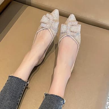 LiupanUp Women's Pointed Rhinestone Flat Shoes Glitter Flowers Wedding Comfortable Dress Shoes 1Apricot size9 - Image 6