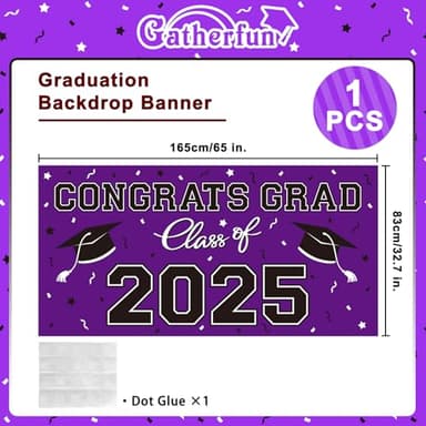 2025 Graduation Party Plastic Backdrop - 65" x 32.7" Congrats Grad Banner in Purple, Large Class of 2025 Decorations, Photography & Grad Party Supplies - Image 2