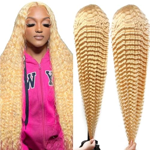 Boyusijf 613 Lace Front Wig Human Hair 613 Blonde Deep Wave 13x6 HD Transparent Lace Front Wig Human Hair Pre Plucked Blonde Wig Human Hair with Baby Hair 180% Density for Women(30inches 613 13x6 Wig) - Image 1