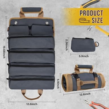Tool Bag Tool Bags for Men Heavy Duty Tool Organizer, Portable Roll Up Tool Bag Gifts For Him, Mechanic, Electrician and Hobbyist, Car Tool Roll Organizer - Image 4
