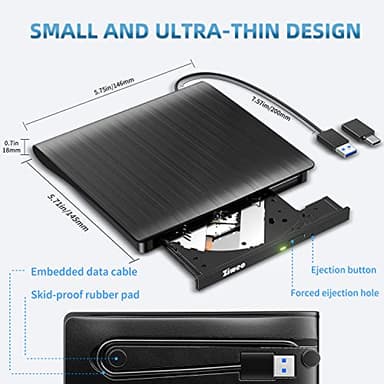 External DVD Drive USB 3.0 Type-C CD Burner Portable CD +/-RW Drive DVD Player for ROM Rewriter Burner Compatible with Laptop Desktop PC Windows MacBook Linux Mac OS - Image 5