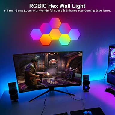 OJQ 8 Pack Hexagon Lights Wall RGB Panel - Hexagonal Led Lights Room Decor Wall Lights Smart APP Music with Sync Honeycomb Shape Panels Hexagon Gaming Night Lights for Bedroom Children - Image 3