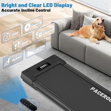 PACEROCKER Walking Pad Treadmill with 12% 9-Level Auto Incline, 450 lbs Capacity Bluetooth Speaker Under Desk Treadmills for Home Hiking, 5 MPH, Black - Image 6