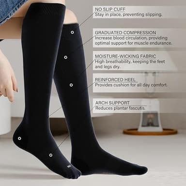 LEVSOX Viscose Made from Bamboo Compression Socks for Women&Men 20-30 mmHg Knee High Fun Cute Graduated Support Socks for Nurses, Pregnant Women, Travel and Flight, Medical, Black, Stripe, Polka Dots - Image 2