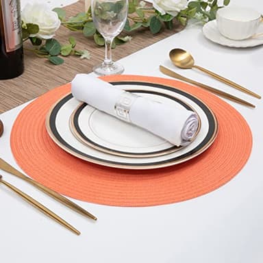 SHACOS Round Braided Placemats Set of 6 Washable Cotton Polyester Round Placemats for Kitchen Table 15 inch Round Table Mats (Coral, 6) - Image 2
