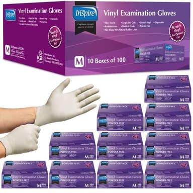 Inspire Stretch Vinyl Exam Gloves | THE ORIGINAL Quality Disposable Latex Free Medical Glove Cleaning Cooking Food Service Labs Healthcare and Household, Medium 1000 Count - Image 1
