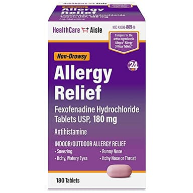 HealthCareAisle Allergy Relief - Fexofenadine Hydrochloride Tablets USP, 180 mg - 180 Tablets - Allergy Medication, Non-Drowsy 24-Hour Relief - Image 1