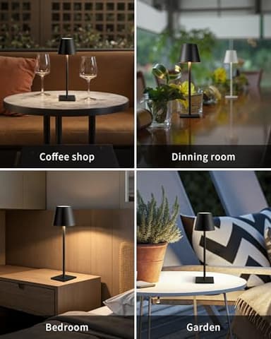 KDG 2 Pack Cordless Table Lamp, Portable LED Desk Lamps, 5000mAh Battery Operated, 3 Color Stepless Dimming Up, for Restaurant, Bedroom, Outdoor Camping, Coffee Shop, Night Light, Rechargeable (Black) - Image 6