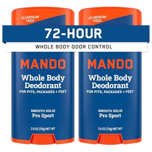 Mando Whole Body Deodorant For Men - Smooth Solid Stick - 72 Hour Odor Control - Aluminum Free, Baking Soda Free, Skin Safe - 2.6 ounce (Pack of 2) - Pro Sport - Image 1