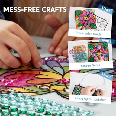Klever Kits 4PCS Window Art Suncatcher Kits, Fun Gem Painting Kits, Diamond Art and Crafts for Boys Girls, Great Crafts Gift for Kids Birthdays Christmas Ages 6+ - Image 3